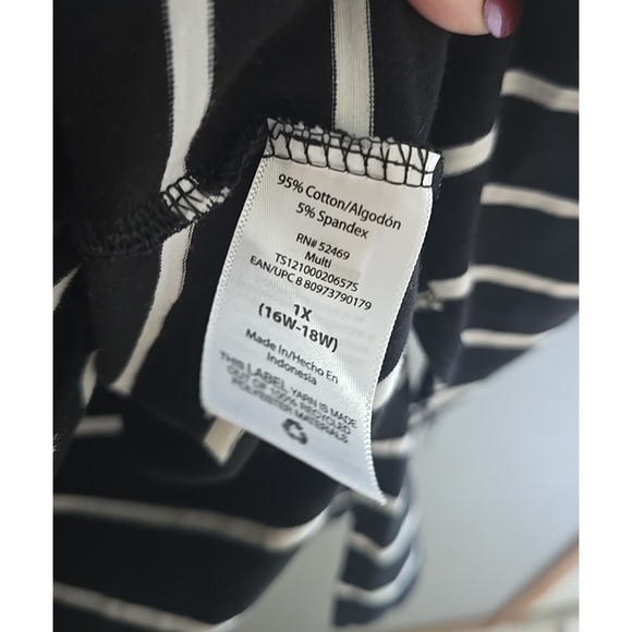 Terra & Sky Black White Striped V-Neck Short Sleeve T-Shirt Dress Womans Size 1X - Picture 5 of 6